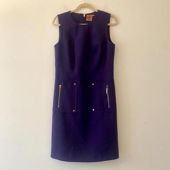 TORY BURCH purple wool knee length shift dress - Picture 2 of 7